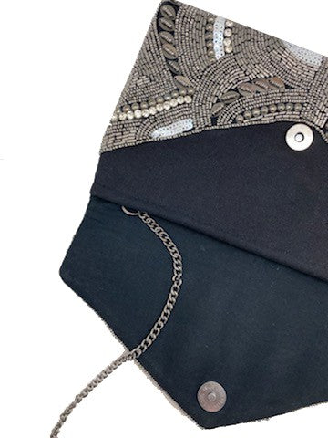 Hematite Patterned Beaded Clutch LAC-SS-478