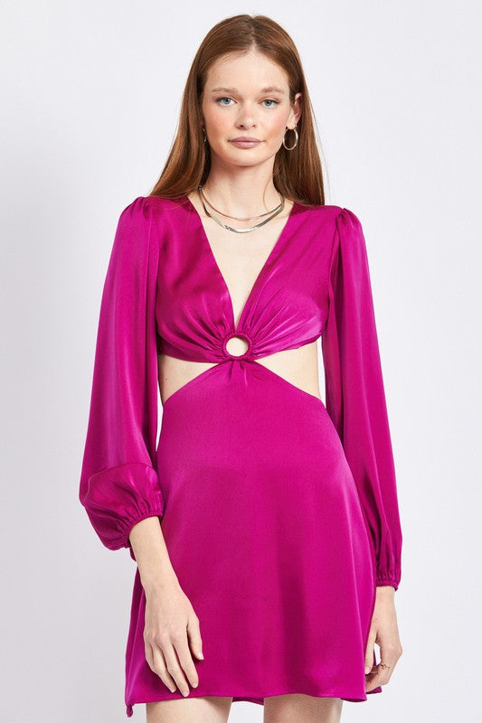 V Neck Cut Out Mini Dress with O Ring Detail V Neck Cut Out Mini Dress with O Ring Detail