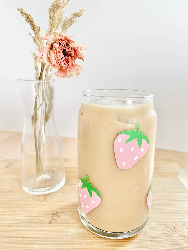 Strawberry 16 Ounce Glass Cup