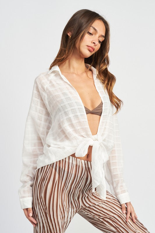 FRONT TIED PLAID SHIRT