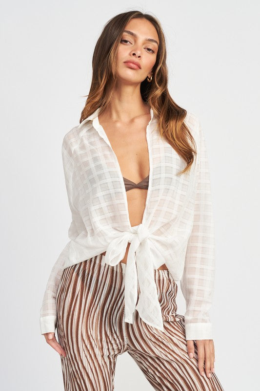FRONT TIED PLAID SHIRT
