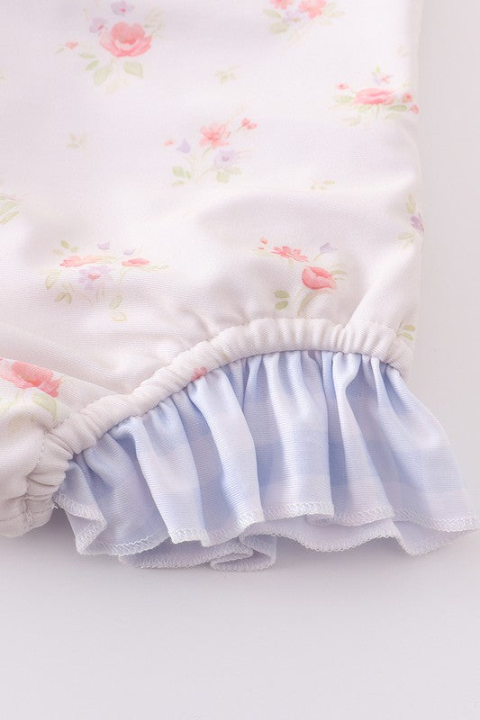 Yellow floral print ruffle girl swimsuit