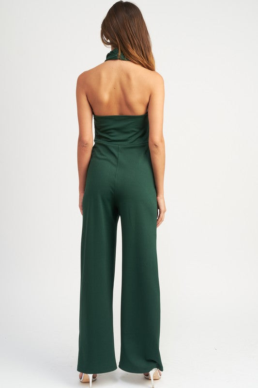 HALTER NECK RUCHED JUMPSUIT