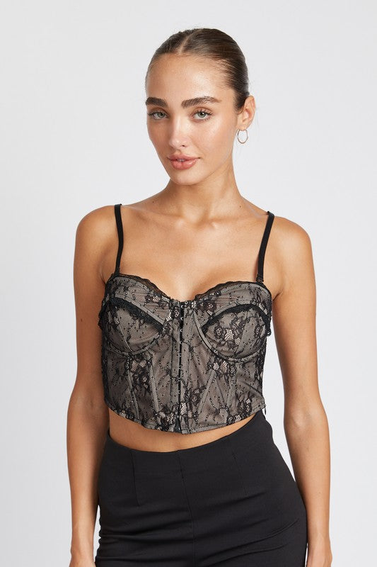 LACE CORSET TOP WITH DETACHABLE STRAPS
