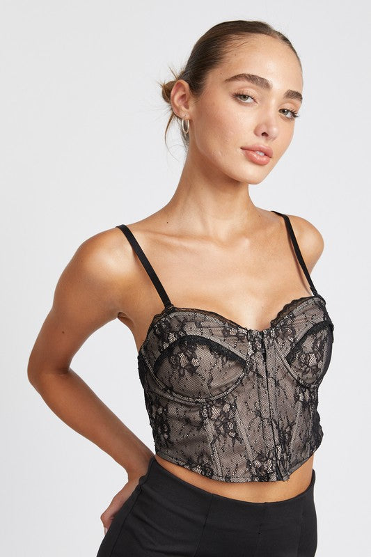 LACE CORSET TOP WITH DETACHABLE STRAPS