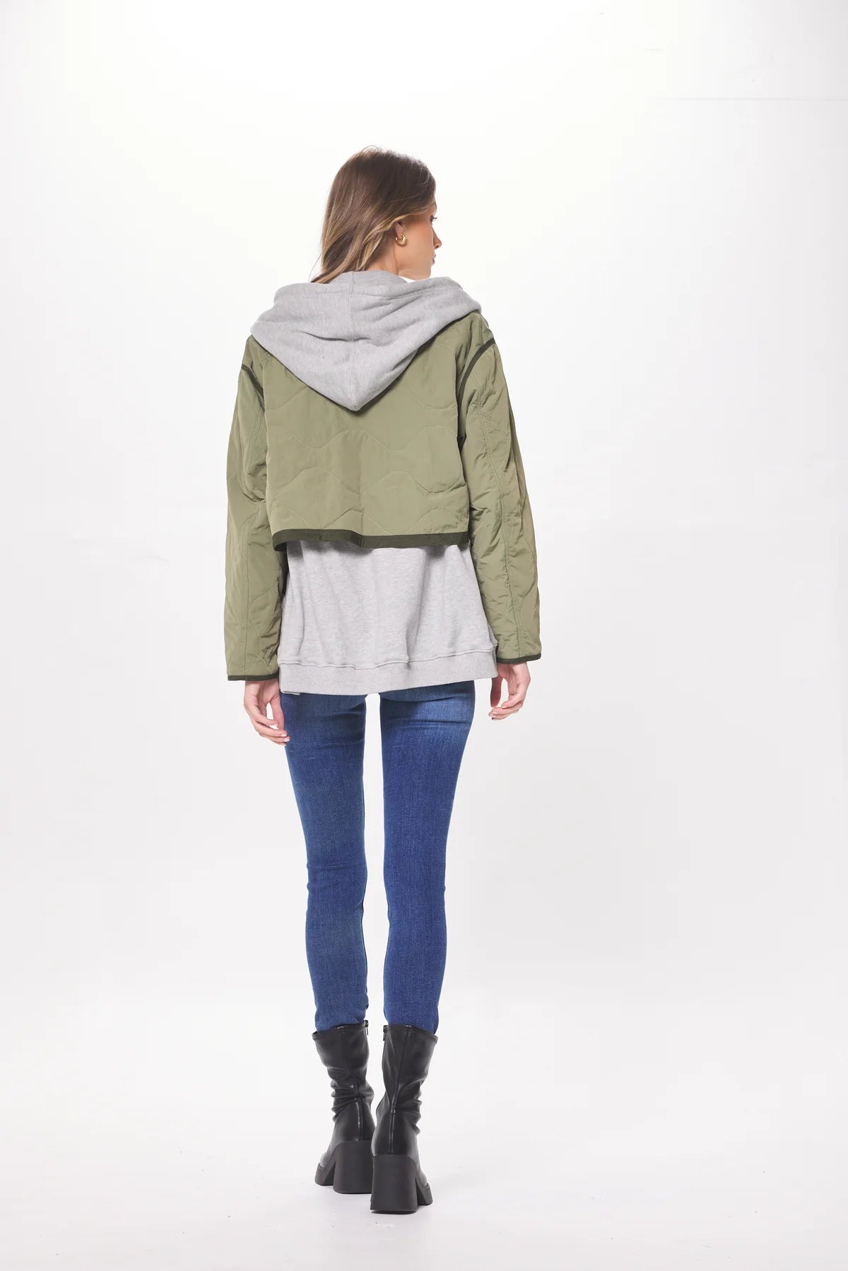 HEATHER GREY & OLIVE COMBO LAYERED JACKET