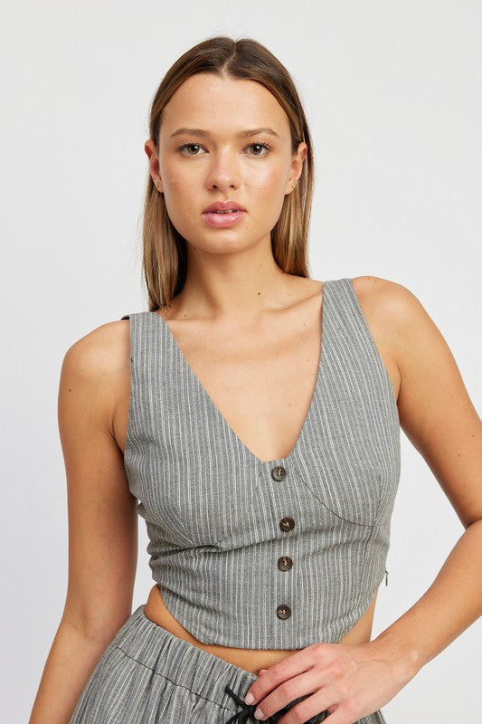 Ribbed Button-Front Vest