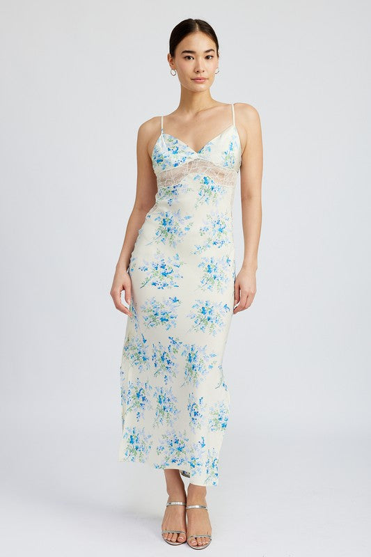 Floral Slip Dress Wtih Lace Detail Floral Slip Dress Wtih Lace Detail