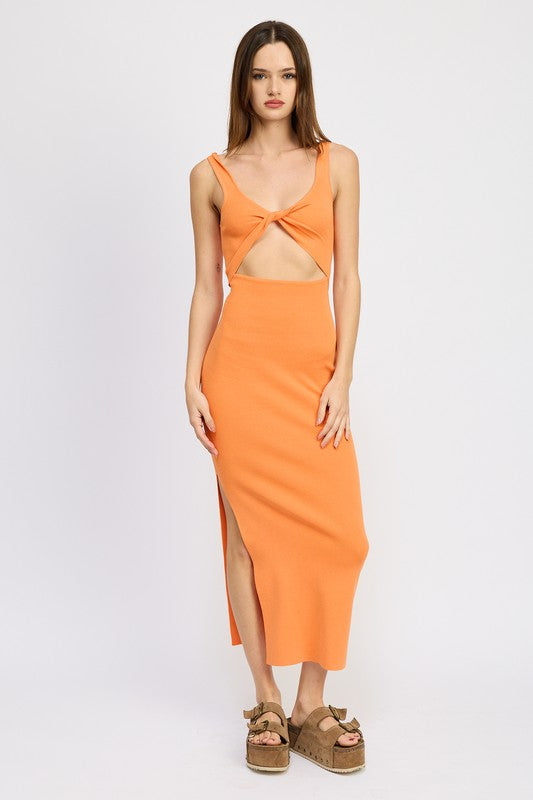 FRONT KNOT MIDI DRESS WITH CUTOUT