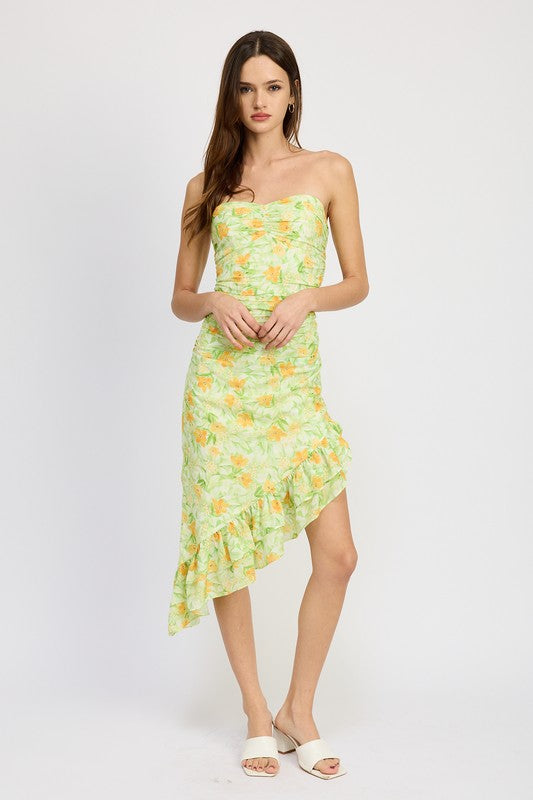 Asymmetric Midi Dress with Ruffle Detail Asymmetric Midi Dress with Ruffle Detail