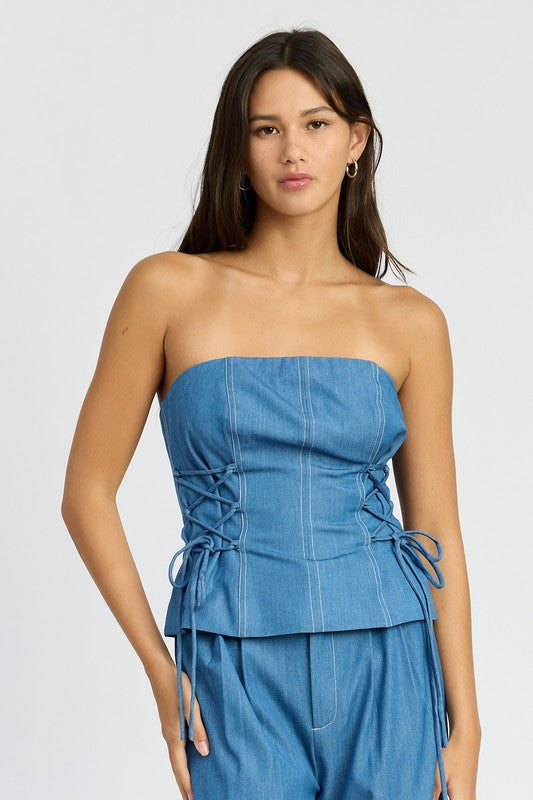 Tube Top with Side Lace Up Detail Tube Top with Side Lace Up Detail