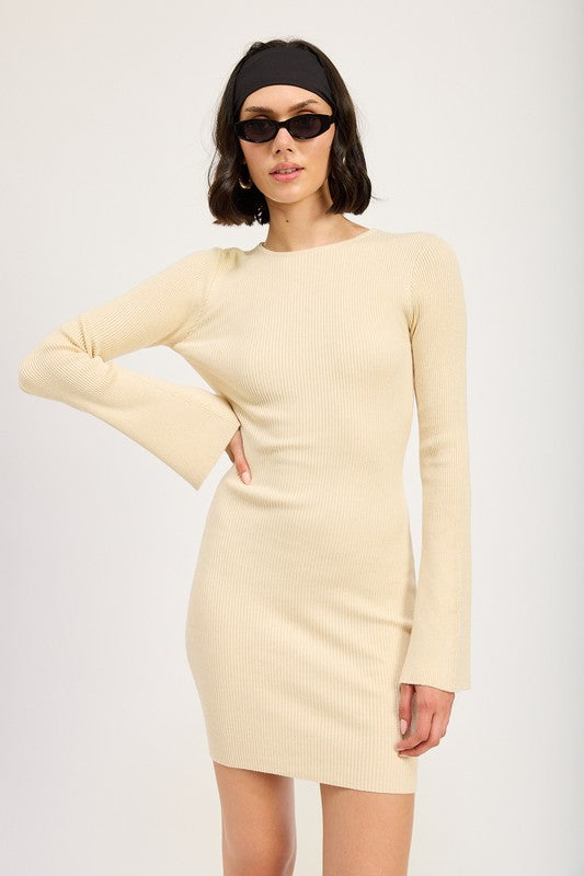 Long Sleeve Mini Dress with Back Cutout Long Sleeve Mini Dress with Back Cutout