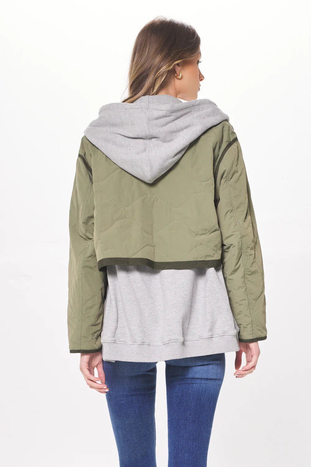 HEATHER GREY & OLIVE COMBO LAYERED JACKET