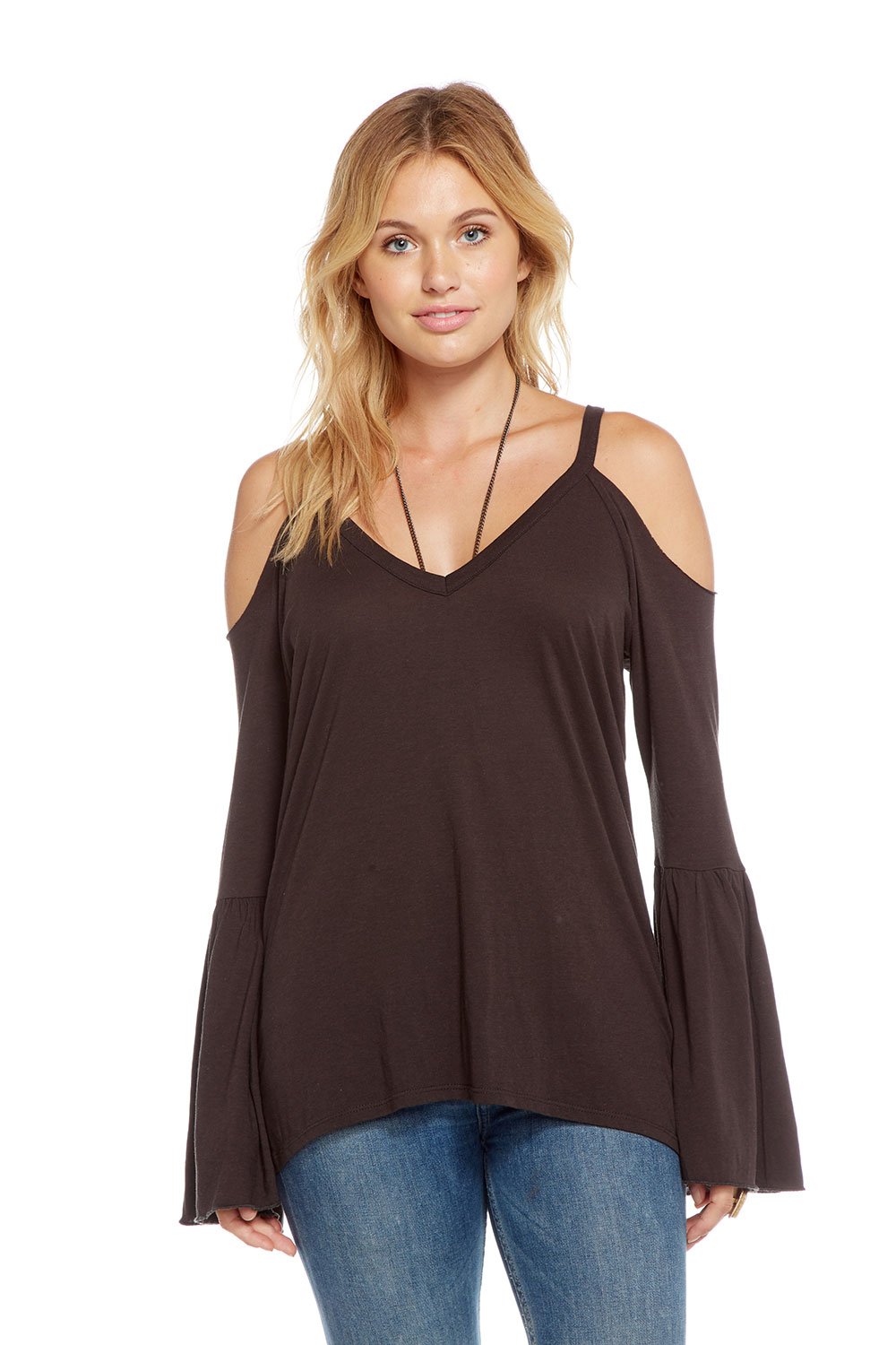 Cold Shoulder Peplum Sleeve V-Neck Tee Tie Dye