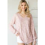 Soft Heart Jacquard Knit V Neck Long Sleeve Top