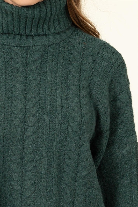 Autumn Skies Cable-Knit Turtleneck Sweater