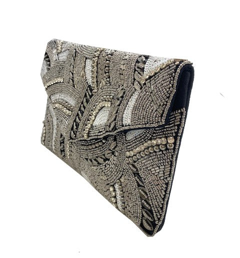 Hematite Patterned Beaded Clutch LAC-SS-478