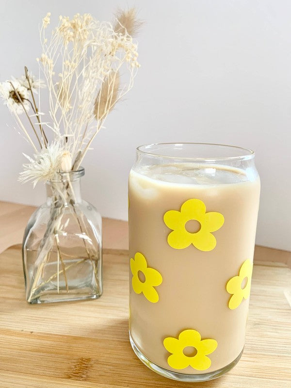 Daisy Flower 16 Ounce Glass Cup