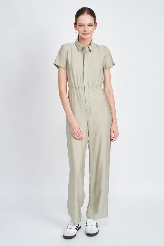 SHORT SLEEVE JUMPSUIT WITH OPEN BACK