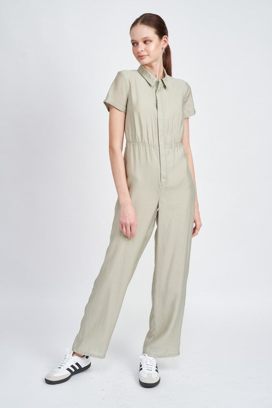 SHORT SLEEVE JUMPSUIT WITH OPEN BACK