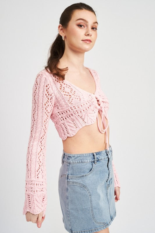 CROCHET CROPPED TOP WITH FRONT TIE
