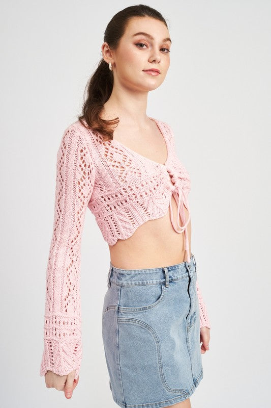 CROCHET CROPPED TOP WITH FRONT TIE – Bluetique - Main Image