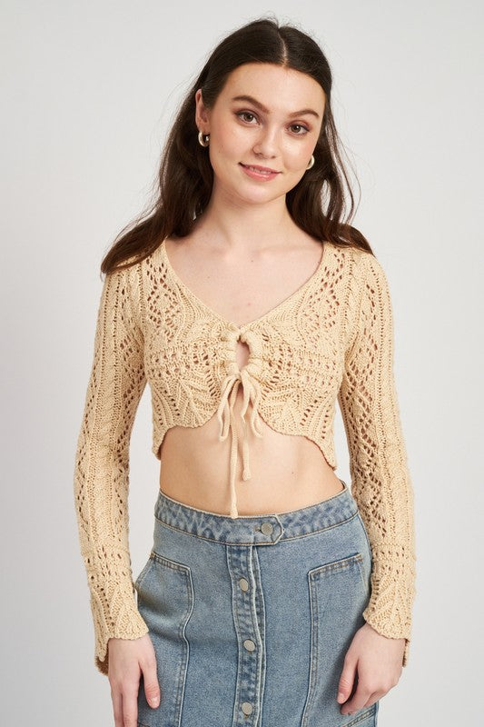 CROCHET CROPPED TOP WITH FRONT TIE