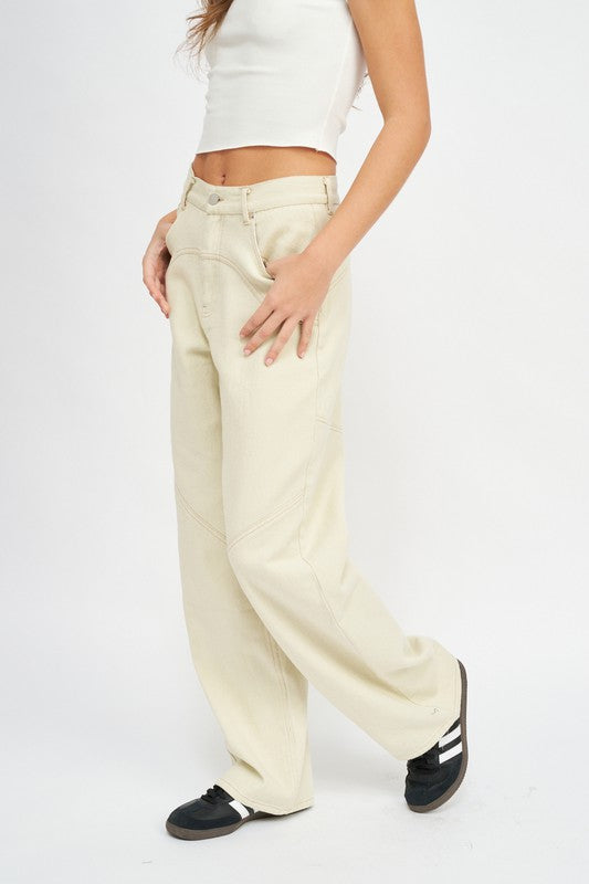 CONTRASTED STITCH DETAIL WIDE PANTS