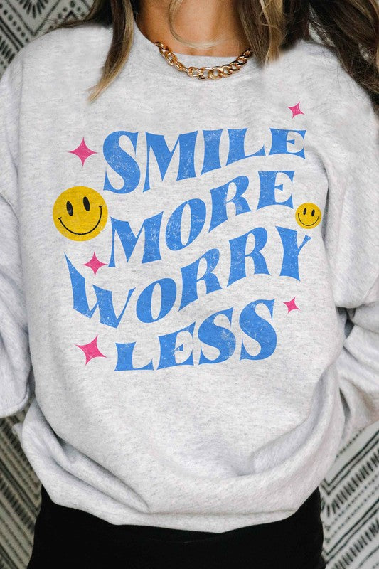 SMILE MORE WORRY LESS HAPPY FACE SWEATSHIRT
