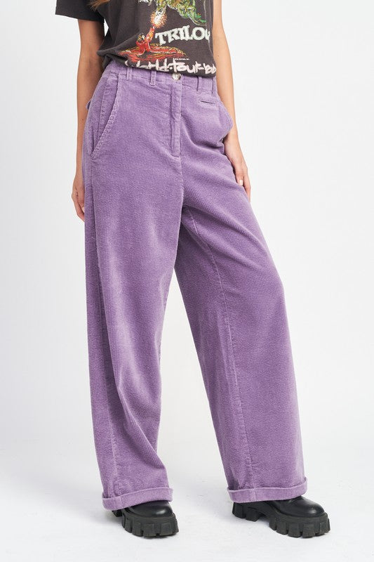 WIDE LEG CORDUROY PANTS WITH POCKETS