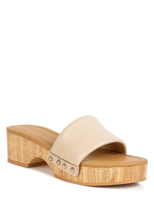 Minny Textured Heel Leather Slip On Sandals