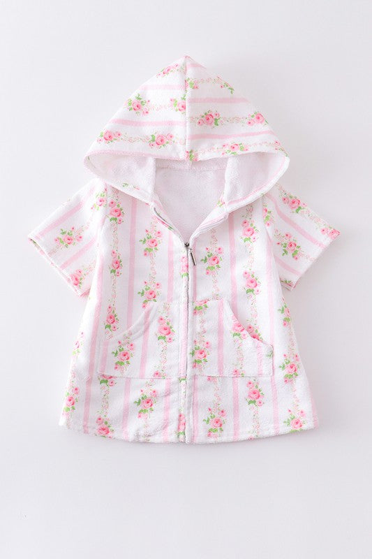Pink floral pocket girl hoodie