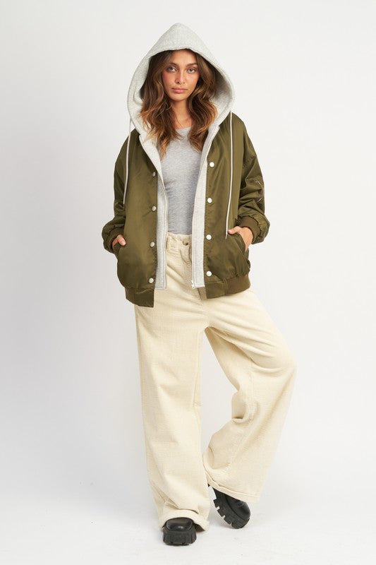 CONTRASTED BOMBER JACKET WITH HOODIE