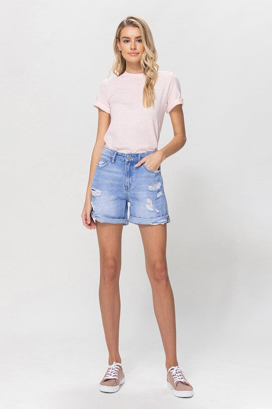 XS-S-M-L - DISTRESSED BOYFRIEND SHORTS W CUFFS