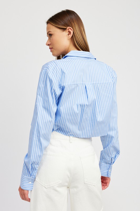 STRIPED CROPPED SHIRT WITH CUT EDGE