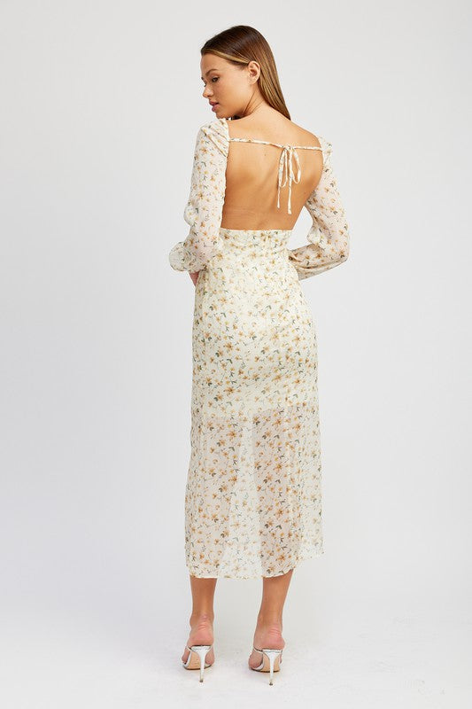 FLORAL PRINTCHIFFON MAXI DRESS WITH OPEN BACK