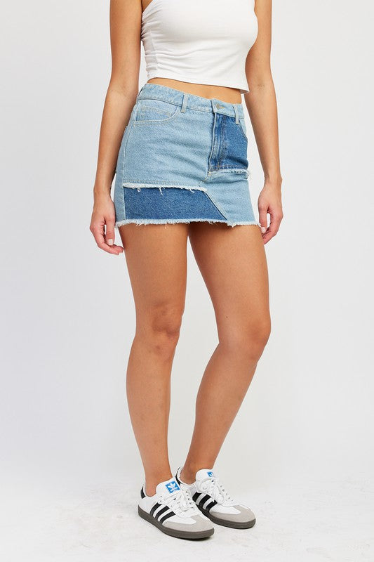 PATCH WORK DENIM MINI SKIRT