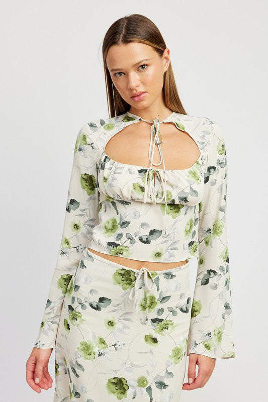 FLORAL BLOUSE WITH NECK TIE