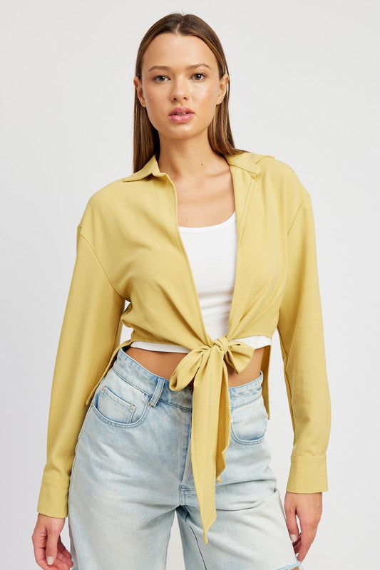 TIE FRONT CROPPED BLOUSE