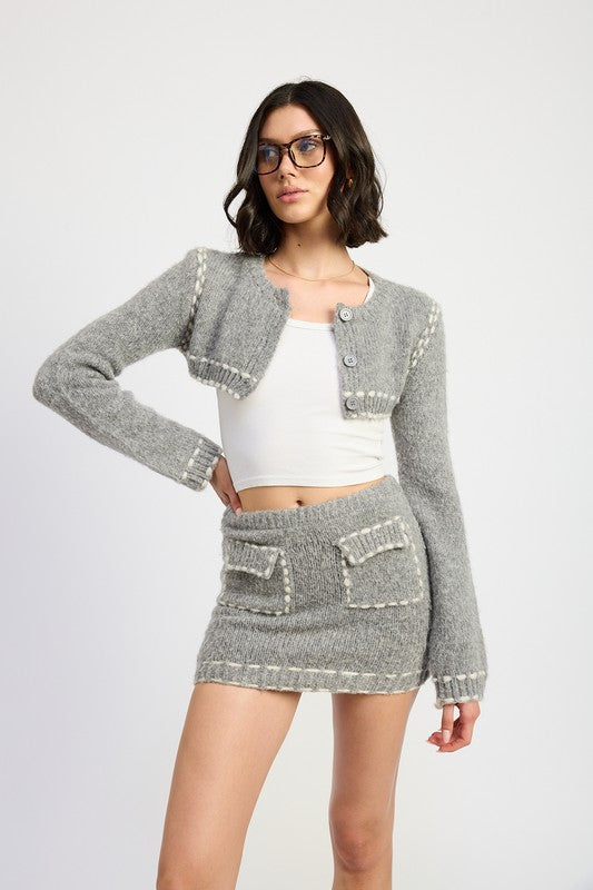 CROPPED BUBBLE SLEEVE CARDIGAN TOP