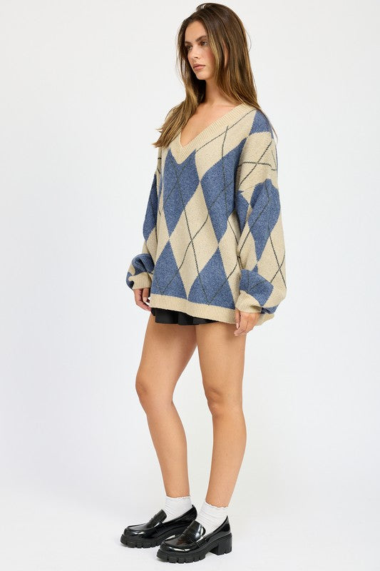 OVERSIZED ARGYLE SWEATER