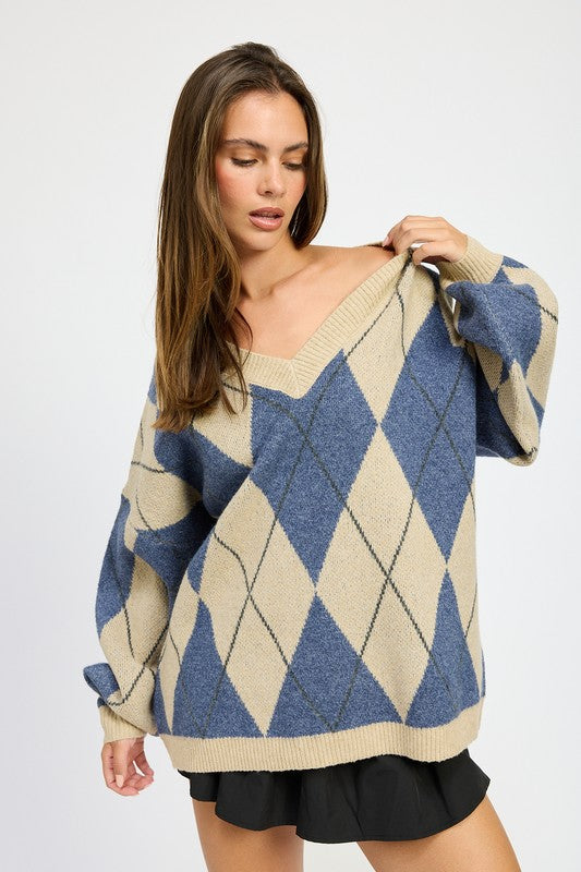 OVERSIZED ARGYLE SWEATER