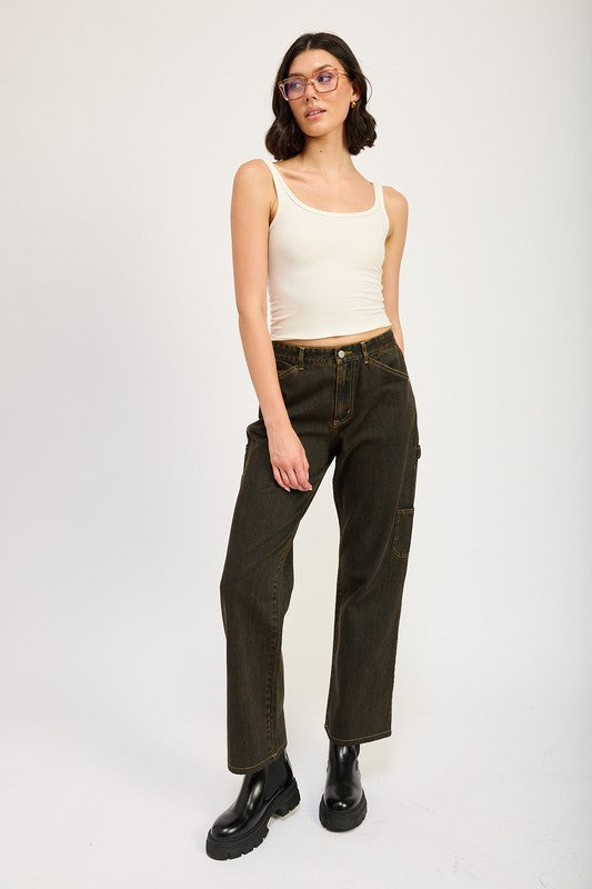 MID RISE JEANS WITH FRONT POCKETS