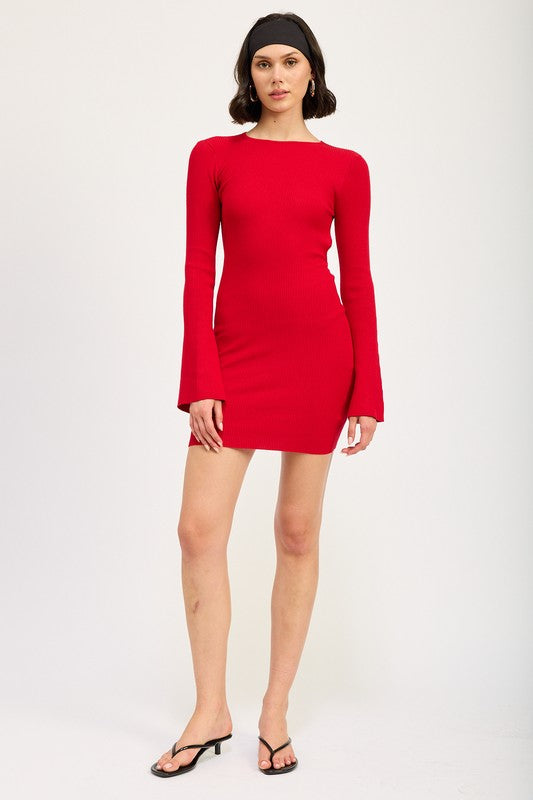 LONG SLEEVE MINI DRESS WITH BACK CUTOUT Bluetique LONG SLEEVE MINI DRESS WITH BACK CUTOUT Bluetique