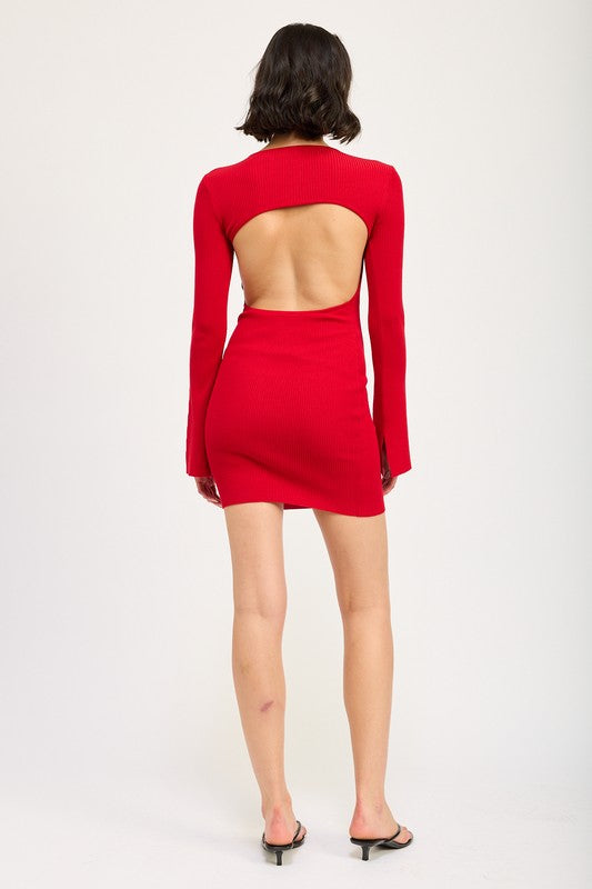 LONG SLEEVE MINI DRESS WITH BACK CUTOUT Bluetique LONG SLEEVE MINI DRESS WITH BACK CUTOUT Bluetique