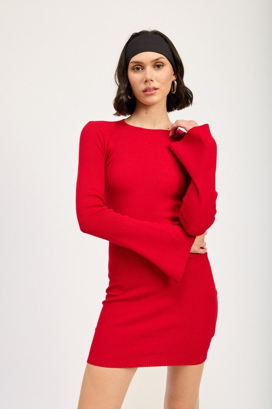 Long Sleeve Mini Dress with Back Cutout Long Sleeve Mini Dress with Back Cutout