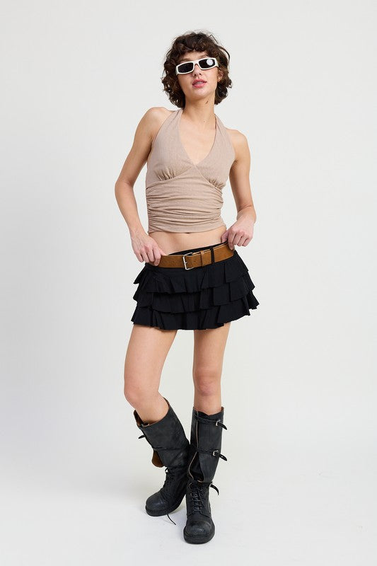 MINI BELTED TIERED SKORT