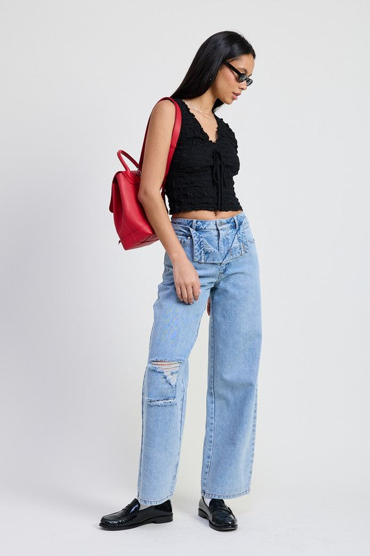 LAYERED STRAIGHT LEG DENIM PANT