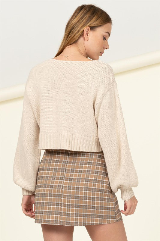 All to Myself Long Puff-Sleeve Cropped Sweater