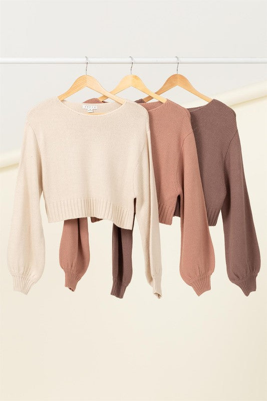 All to Myself Long Puff-Sleeve Cropped Sweater